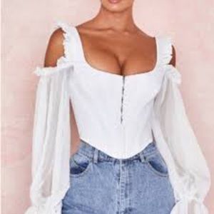 HOUSE OF CB WHITE CORSET LONG SLEEVE TOP
